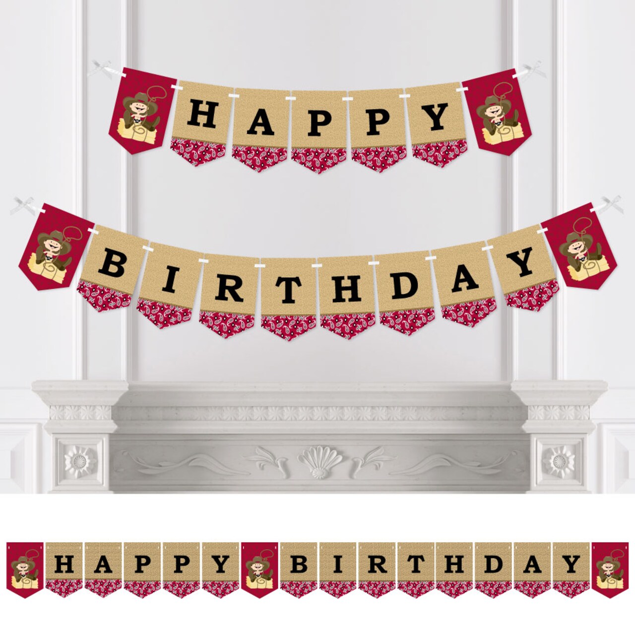 Big Dot of Happiness Little Cowboy - Birthday Party Bunting Banner - Western Party Decorations - Happy Birthday